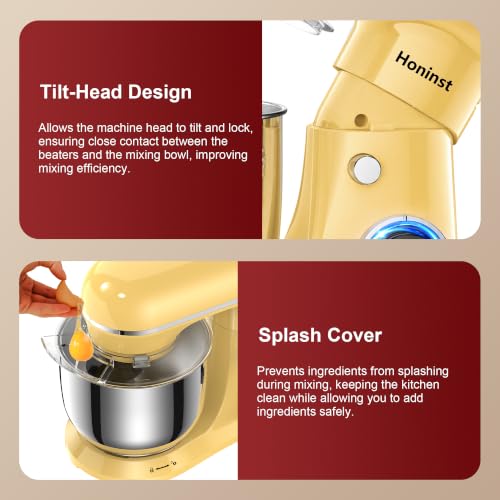 Honinst 4QT Electric Stand Mixer, 10-Speed Tilt-Head Compact Kitchen Mixer - color: Light Gold