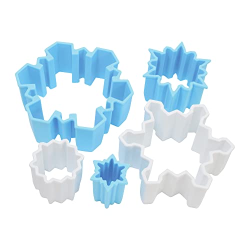 R&M Snowflake Plastic Biscuit & Cookie Cutters 5-Piece Set - Blue & White Nesting Snowflake Cutters 1.375" to 4.25" for Christmas & Winter Baking - style: Snowflake