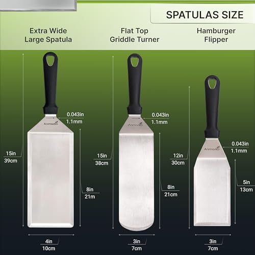 Metal Spatula Griddle Accessories Set - Griddle Scraper Flat Spatula Pancake Flipper Hamburger Turner - Metal Utensil great for BBQ Grill Flat Top Cast Iron Griddle - Commercial Grade - color: Plastic handle set