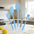 5-Pcs Rubber Spatula Set,Bowl Scraper & Flat Baking Spatula Spoon,Blue