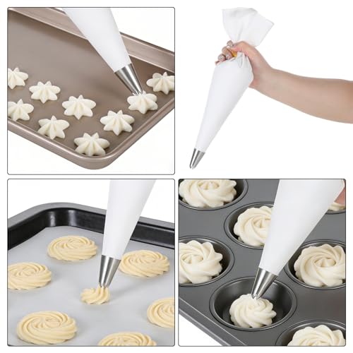 Jeffdad 4 Pcs Reusable Pastry Piping Bags, 12, 14, 16, 18 Inch Professional Pastry Bag, Large Canvas Cake Decorating Bags Icing Piping Bag for Frosting, Icing, Cupcakes, Cookies
