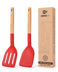 BUNDLEPRO Silicone Spatula, Solid & Slotted Turner, BPA-Free, 2 Pack, Red - color: Red