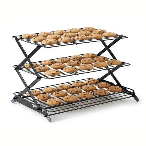 3-Tier Collapsible Cooling Rack, Adjustable Wire Baking Rack, Black