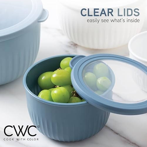 COOK WITH COLOR Prep Bowls with Lids- Wide and Deep Nesting Plastic Small Mixing Bowl Set with Lids, 8 Piece Set - Deep Bowls, Blue/Grey - color: Blue/Grey, size: 8 Piece Set - Deep Bowls