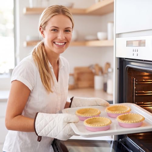 Yinder 120 Pcs 8 oz Disposable Creme Brulee Ramekins with Lids, 4 Inch Mini Pie Tins Aluminum Foil Pie Tart Cake Baking Pans Individual Round Containers Oven Safe (Light Pink) - color: Light Pink