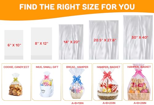 AGOBUHE Cellophane Treat Bags 6x10 Inch 50 Pack Clear Goodie Bags with Bottom Gusset & Pull Bows for Cookies Candy Party Favors - color: 6"x10" (50pcs)