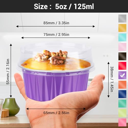 EUSOAR Dessert Cups with Lids, 5oz 100pcs Reusable Cupcake Cups with Lids, 125ml Pie Ramekins, Desserts Flans, Custard Cake Pudding Jello Cups, Catering Party Favor-Lavender - color: Lavender, size: 100pcs