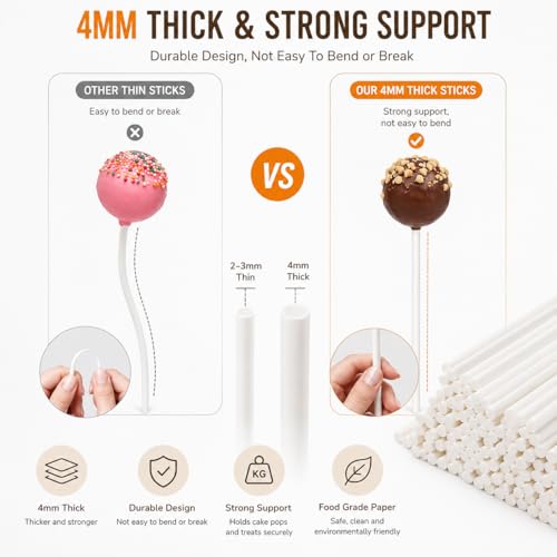 Lollipop Sticks 100 Pcs Cake Pop Sticks 6-inch Cake Candy Chocolate Making Sticks Decoration Supplies for Party, Chocolates Making Tools