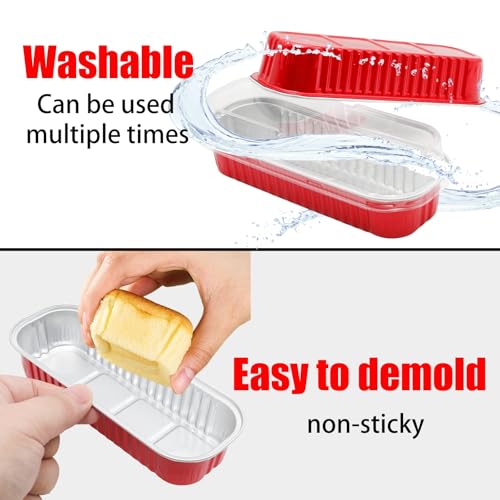 50 Pack 6.8oz Mini Cake Pans with Lids, Red - color: Red, size: Rectangle