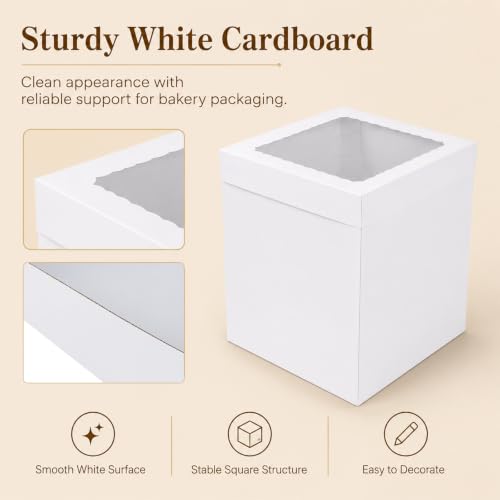 JCD White 10x10x12 Corrugated Tall Cake Boxes for 8in Multi-Layer Cakes - size: 10*10*12inch/5pcs