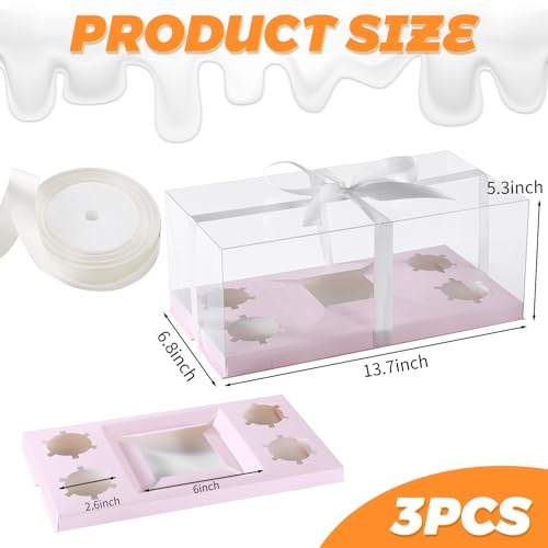 JCD 3Pcs Pink 1+4 Bento Box with Clear Window Bento Cake Boxes Combo Fit 4 Cupcake and 1 Mini Cake for Valentine Wedding Birthday Party Bakery Supplies(Pink 1+4/3Pcs) - size: Pink 1+4/3Pcs