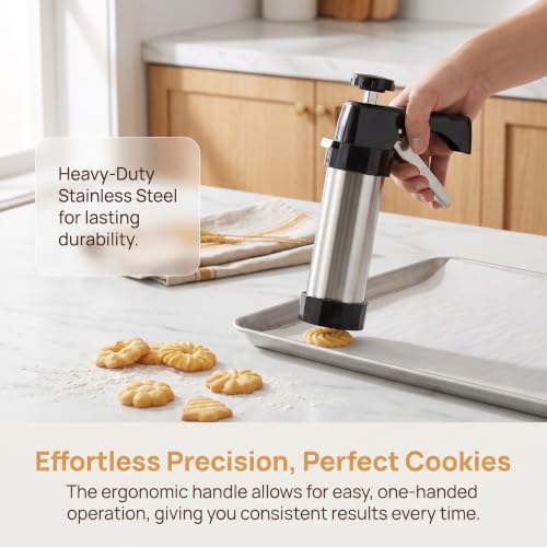 Cookie Press Set 21-Piece Stainless Steel for DIY Cookies Maker-orange - color: Orange