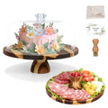 Acacia Wood Cake Stand with Lid – 12" Round Cake Holder & Dessert Stand, 2-in-1 Charcuterie Board & Serving Platter for Cheese, Fruit – Acrylic Dome, Wedding Party Centerpiece