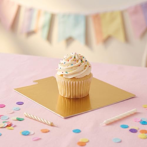 400 PCS Mini Square Cake Boards, 3.5x3.3 Inch Golden Mousse Cake Board Cupcake Paper Plates Dessert Display for Mousse, Cupcakes, Bread, Sweets