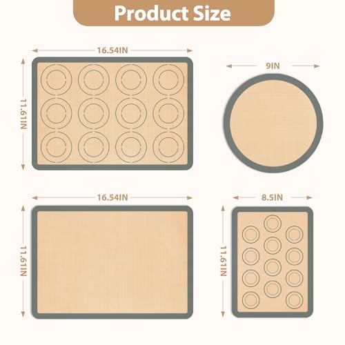 Koolstuffs Silicone Baking Mat Set of 4, Nonstick and Reusable - color: Gray, size: 4 Sheets