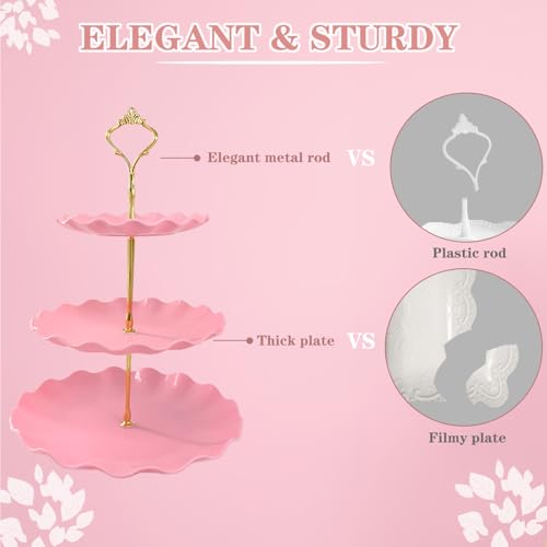 5 Pcs Dessert Table Display Set, Round Cupcake Stand, Pink - color: Pink Round