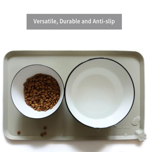 Hoki Found Silicone Pet Food Tray - Non Slip Pet Dog Cat Bowl Placemat - Feeding Mat - Waterproof Dog Cat Food Mats - For Carpet - Cream Green - color: Cream Green, size: 19"L x 12"W