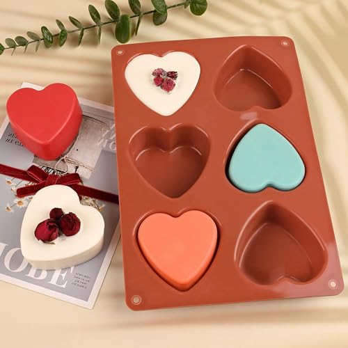 (2 Pack) 6 Holes Heart Shaped Silicone Mold For Chocolate Cake - Heart Silicone Mold for Making Jelly Pudding Handmade Soap Mould Candy Making - color: 2pc- 6 Cup Heart (Chocolate)