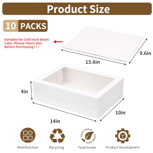 10pcs 14x10x4in Cake Boxes with Board, Rectangle Quarter Sheet Bakery Box - size: 14*10*4In