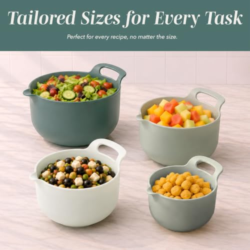 COOK WITH COLOR Nesting Plastic Mixing Bowl Set with Pour Spouts and Handles, Sage, 4 Piece Non-Slip - color: Sage, size: 4 Piece Non-Slip