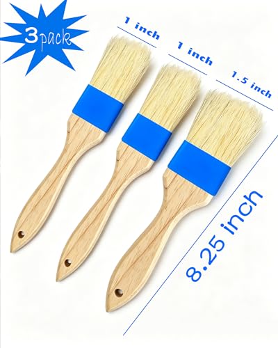 Natural Boar Bristle Pastry Brush,Heat Resistant Basting Brush for Cooking, BBQ, Baking, Food Grade Wooden Handle Oil Brush for Egg Wash, Butter,Marinade, Sauce, Dishwasher Safe(1",1.5",3PC) - color: Blue