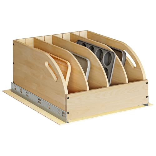 WelFurGeer Birchwood Pot and Pan Organizer with Soft-Close Drawer, Pull Out Cabinet Organizer, Heavy-Duty Slide-Out Storage for Baking Sheets, Cutting Boards, and Kitchen Utensils - size: 17"W X 21"D