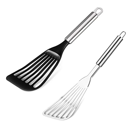 Tenta Kitchen SPatulas Set Stainless Steel Slotted Spatula, Egg Fish Spatulas Set For Nonstick Cookware, (Set Of 2)