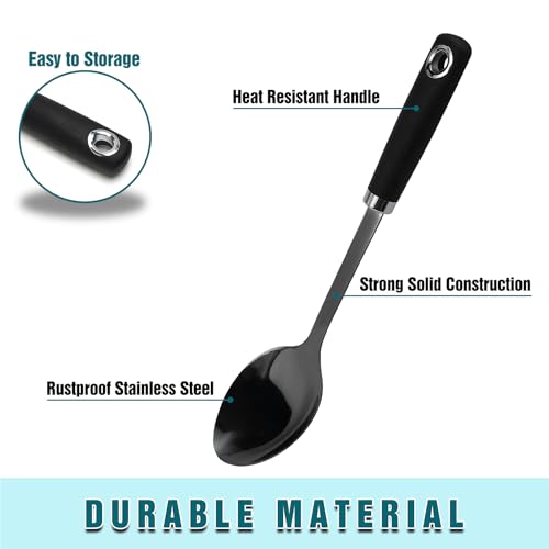 Stainless Steel Cooking Spoon, 14-Inch, Solid Bowl, Black - color: Z-Black Spoon