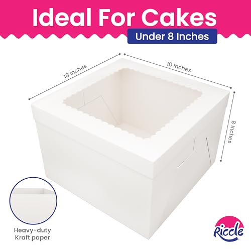 RICCLE 15pcs Cake Boxes, 10x10x8 Inches Tall Cake Box with Window, Large White Bakery Boxes, Baking Boxes, Square Cardboard Cake Box for Multi-Layer Cakes, Cake Decorating Supplies, Valentines Day - size: 15 PCS - 10×10×8