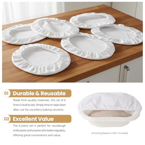 6 Pack Proofing Basket Liners Covers fit 10in Oval - size: 10inch Oval
