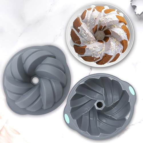 Tongjude 4 Pieces Silicone Fluted Cake Pans, 6/7/8 Cups Tube Baking Pan, Non-Stick Kitchen Oven Baking Pans, Silicone Molds for Homemade Cake, Bread and Jello, Grey - size: 4pcs fluted cake pans (6/7/8 Cups)