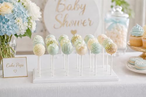 NANGOPOP Wood Cake Pop Stand Display - 18 Hole Lollipop Holder, Candy or Sucker Stand for Dessert Table of Wedding, Shower, Birthday Party, White - Fit 5/32" (4mm) Lollipop Sticks - color: White