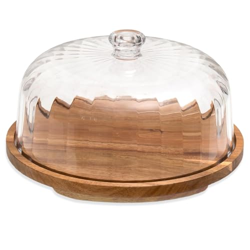 Cake Stand with Lid, Rotating Cake Holder with Dome, Wood Lazy Susan with Cover, Cake Stand for Party,Birthday,Parties,Baking Gifts(12 Inch with Dome)