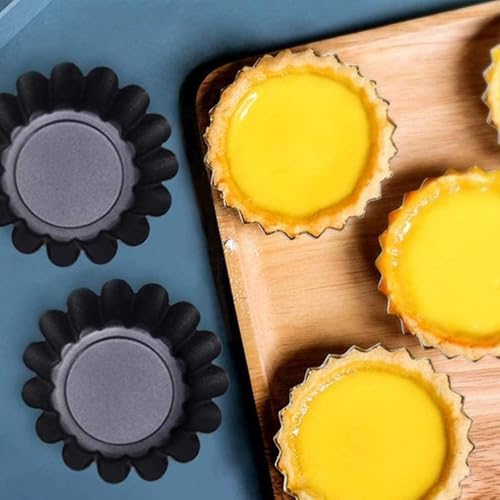 Pudding Moulds Set of 12, Carbon Steel Yorkshire Pudding Tins 3.93 Inch, Mini Tart Tins, Egg Tart Mold, Mini Quiche Tins, Individual Cake Tins for Flans, Tartlets, Desserts & Sunday Roast Baking