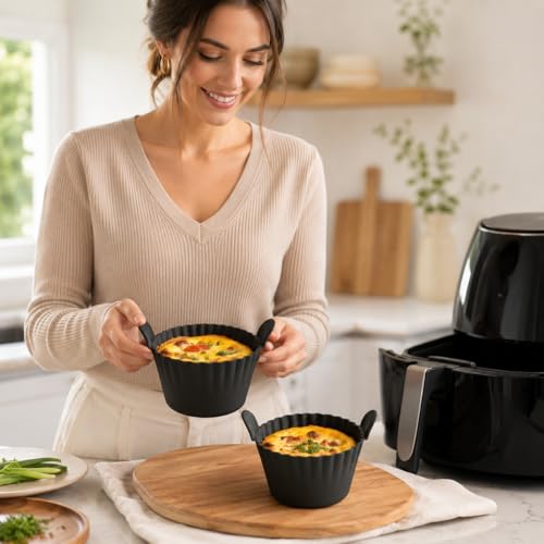 1pcs Air Fryer Baking Ramekins Premium Non-Stick Food-Grade Silicone Mold Cups BPA Free Reusable Air Fryer Accessories Air Fryer Egg Molds for Eggs, Cupcakes, Muffins, Puddings, Tarts, Custards