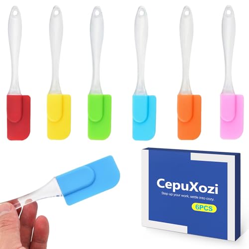 6 Piece Mini Silicone Spatula Set, Heat Resistant Small Rubber Spatulas for Kitchen Use, Non-Stick Baking, Cooking & Mixing Tools, Flexible Scrapers for Jars - Multicolor