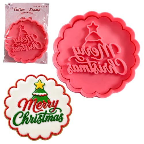 "Merry Christmas" Scalloped 3D Cookie Cutter and Stamp (8 cm / 3.15 inches) – Suitable for fondant, modeling clay, crafts, and cookies; ideal for kids and adults. Merry Christmas! - color: Merry Christmas
