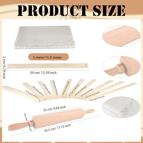 22 Pcs Pottery Tools Kit with Clay 10 Size Rolling Pin Guides Wood Rolling Pin Linen Tablecloth for Ceramic Clay Making