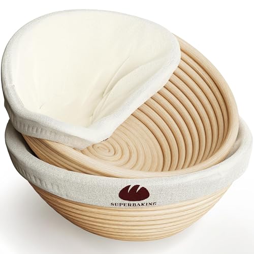 Superbaking Sourdough Banneton Bread Proofing Basket, 9" Round, Set of 2