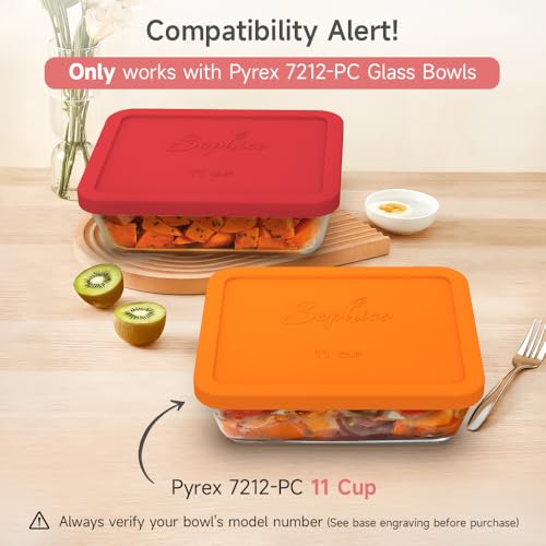 SOPHICO 11 Cup Silicone Replacement Rectangle Lids for Pyrex Glass 7212-PC - color: RED-2PACK