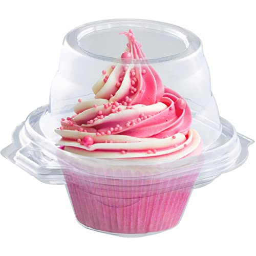 Individual Cupcake Containers (200 Pack) | Clear Plastic Disposable Cupcake Boxes/Holders | Single Cupcake Holder with Dome Lid Bulk | BPA-Free Plastic Cupcake Muffin Container Carrier Boxes to Go - size: 200