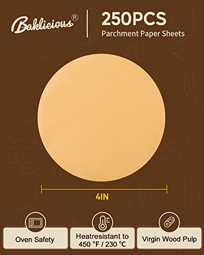 Baklicious 6inch 250pcs Unbleached Non-Stick Parchment Paper Rounds - size: 6inch-250-Unbleached