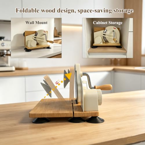 Manual Bread Slicer for Sourdough Bread, Adjustable Thickness Foldable Bread Cutter with Hand Crank, Stainless Steel Blade Bread Slicer (Off-White, Machine)