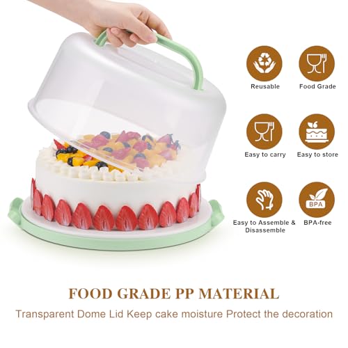 Cake Carrier with Lid and Handle - Cake Containers, BPA-Free，Perfect Gifts - color: Green