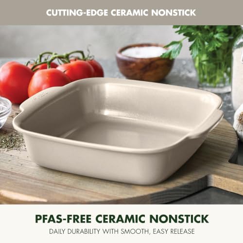 GreenPan Premiere Ovenware Healthy Ceramic Nonstick 8" Square Cake Baking Pan, PFAS-Free, Warp-Free Bakeware, Durable Quick Heating, Oven & Broiler Safe to 600F, Dishwasher Safe, Taupe - color: Taupe, size: 8" Square Cake Pan