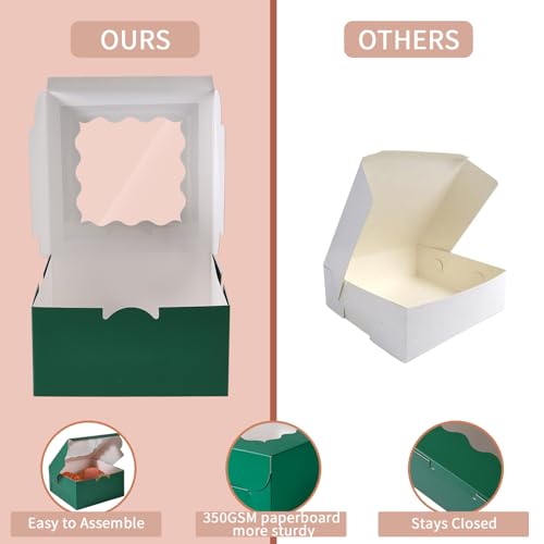 6x6x3 Inches Small Cake Box with Window, Bakery Box, Pastry Boxes, Cookie Boxes, Mini Pie Box for Pastry,Dessert,Strawberries,Chocolates, Cupcakes with paper stickers (Green/36pcs) - color: Green/36pcs