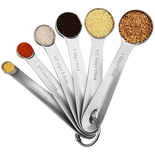 Measuring Spoons Set 6 with Flat Bottom for Dry & Liquid - color: Siliver, size: C: 6spoons