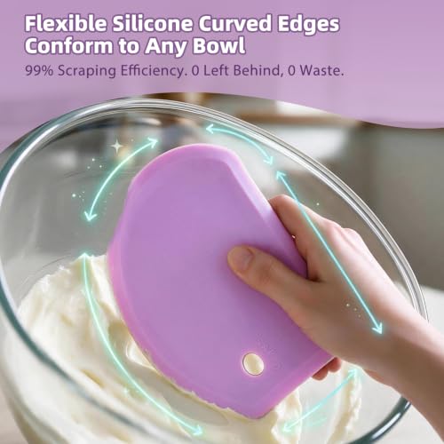Silicone Dough Scraper with Metal Core Flexible Bowl Scraper Bread Baking - color: Gray & Purple