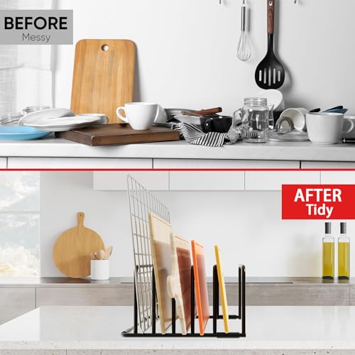 cookie sheet organizer for cabinet for Cutting Boards Baking Sheets, Cookie Pans, Cooling Small Racks Storage Stand and Bakeware,Kitchen Cabinet Countertop Organizer (Black - 1pack)