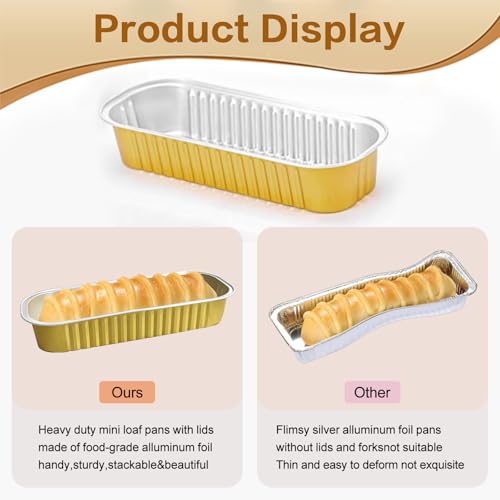 Mini Cake Pans with Lids and Spoons 200 Pack, Mini Loaf Pans with lids 6.8oz, Small Disposable Aluminum Foil Loaf Pans, Rectangular Baking Container for Party, Picnics and Housewarming (Gold) - color: Gold